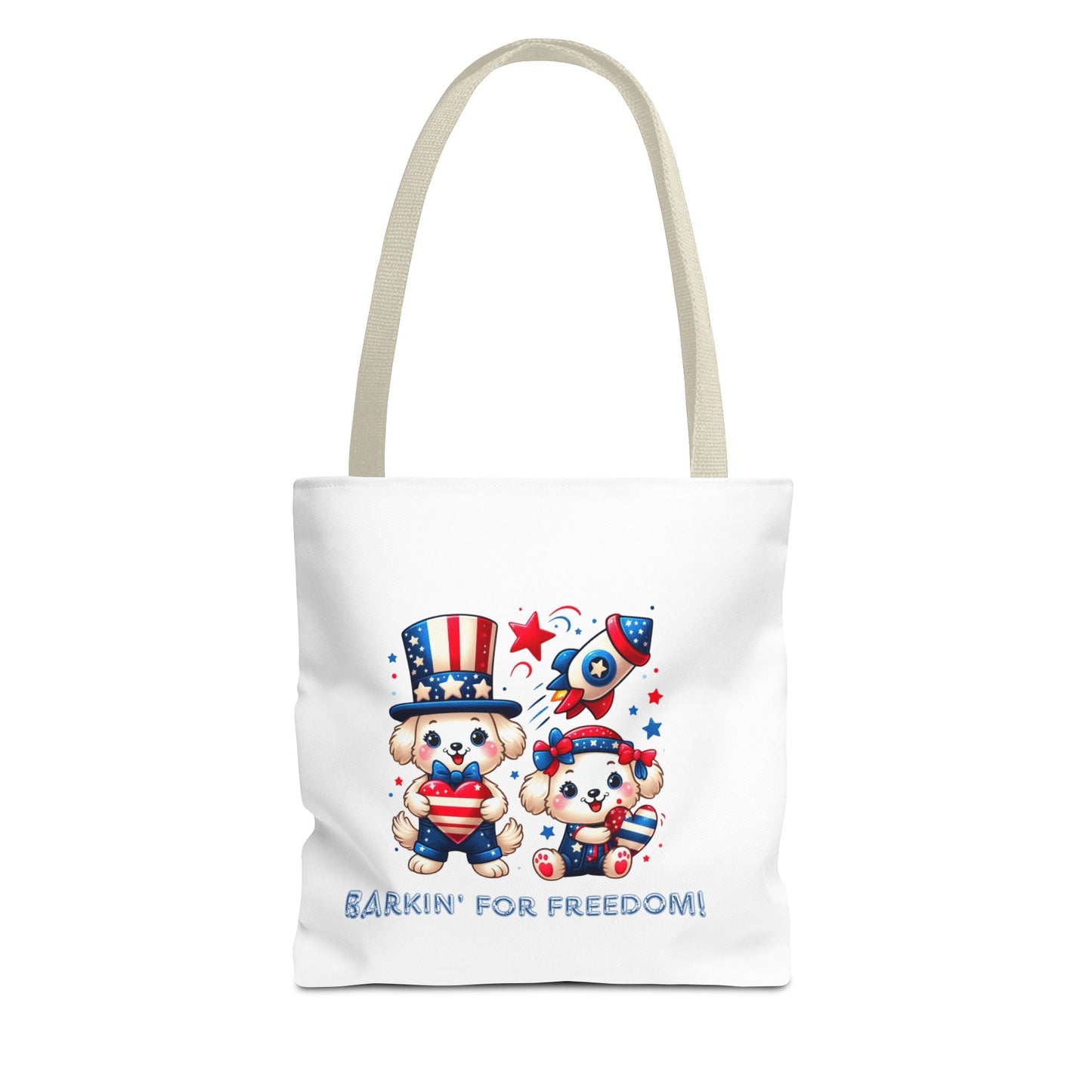 Patriotic Tote Bag with Bear Design | Barkin' for Freedom | Perfect for July 4th, Summer Picnics, Travel, and Everyday Use Printify