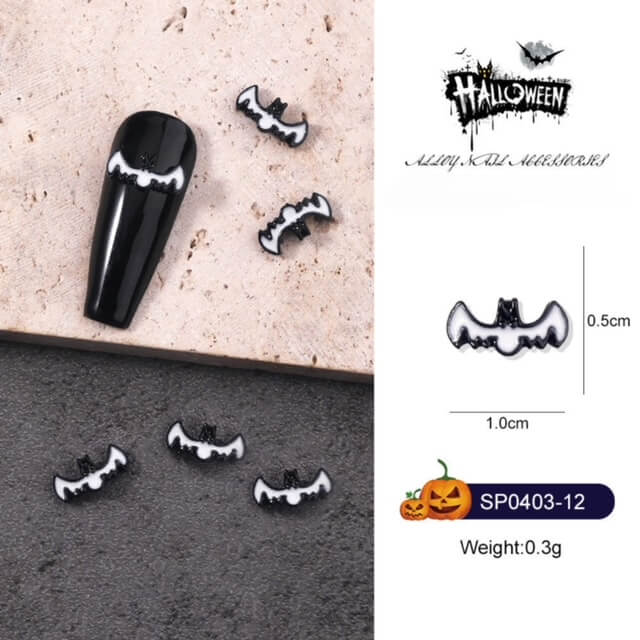 Nail Charm Halloween Bat Black and White 10pcs/Bag