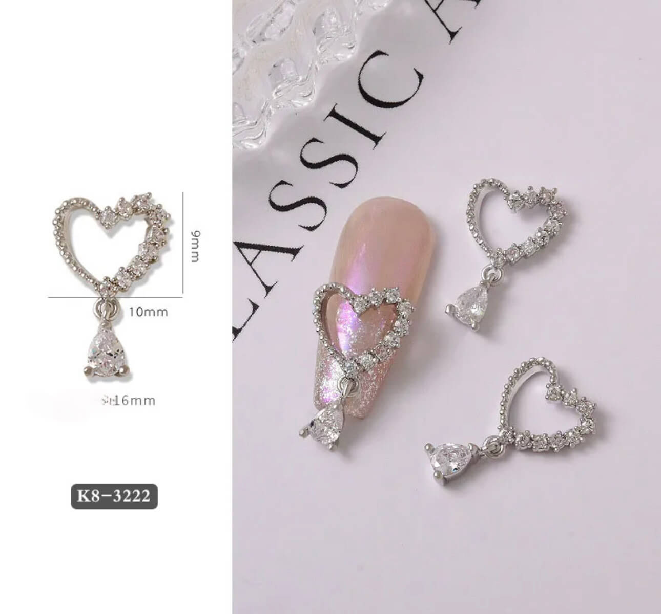 Nail Charm 3D Diamond Heart 1 pcs/bag Premier Nail Supply