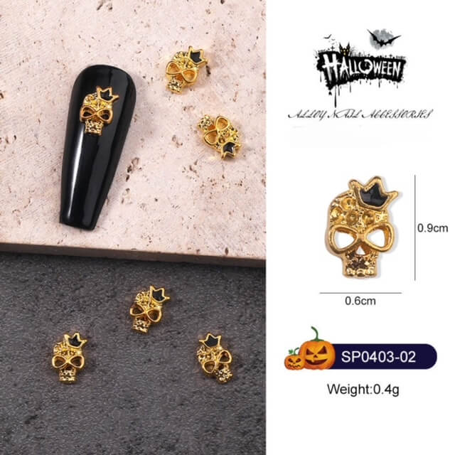 Nail Charm Halloween Skull Gold 10pcs/Bag