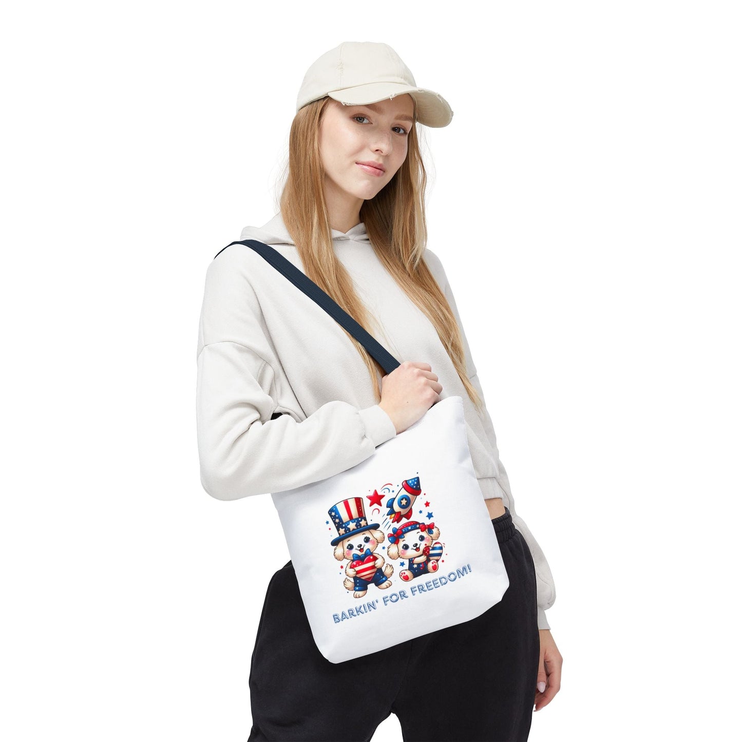 Patriotic Tote Bag with Bear Design | Barkin' for Freedom | Perfect for July 4th, Summer Picnics, Travel, and Everyday Use Printify