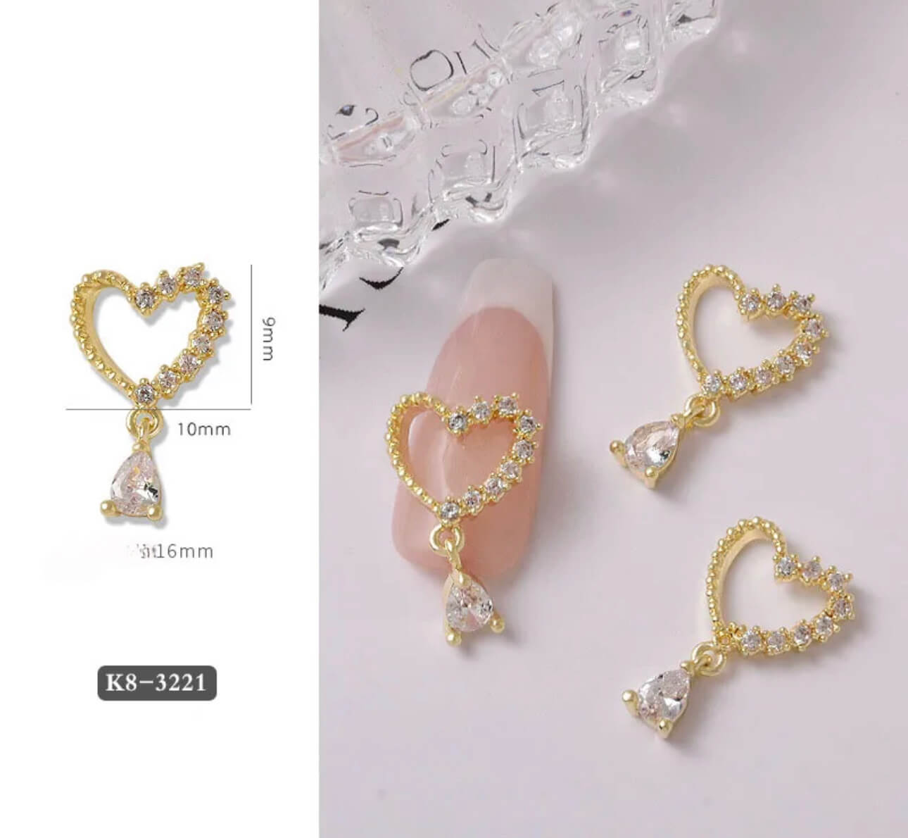 Nail Charm 3D Diamond Heart 1 pcs/bag Premier Nail Supply