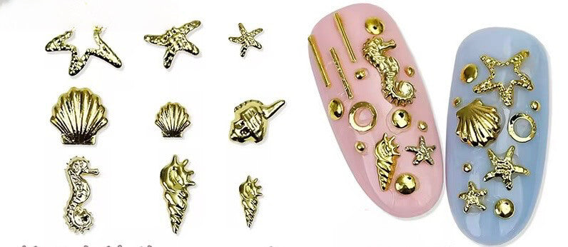 Nail Charm Ocean 3D Metal Beach Starfish Seashell 36pcs/Bag Premier Nail Supply