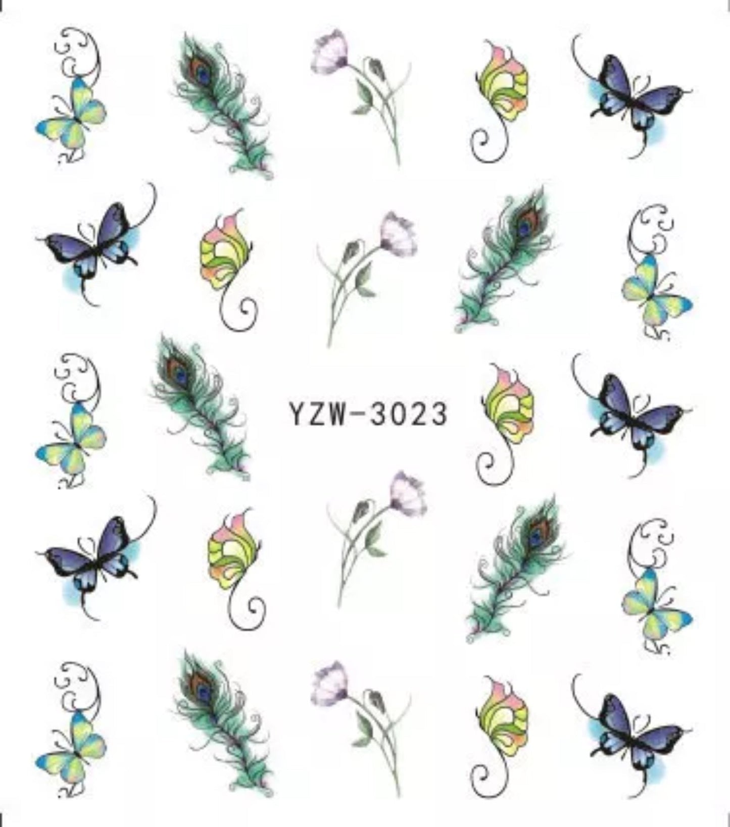 Nail Sticker Peacock & Butterfly YZW-3023 Premier Nail Supply