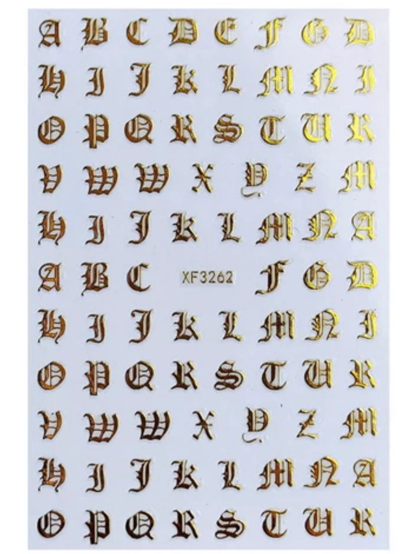 Nail Sticker Old English Letters Gold XFG3262 Premier Nail Supply