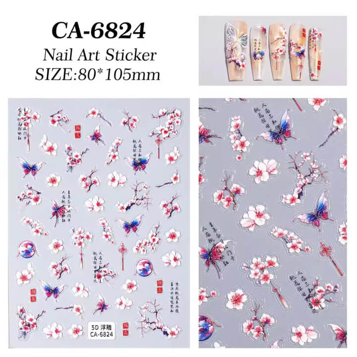 Nail Sticker 5D-Embossed Cherry Blossom with Butterfly 🦋 #5DCA6824 Premier Nail Supply