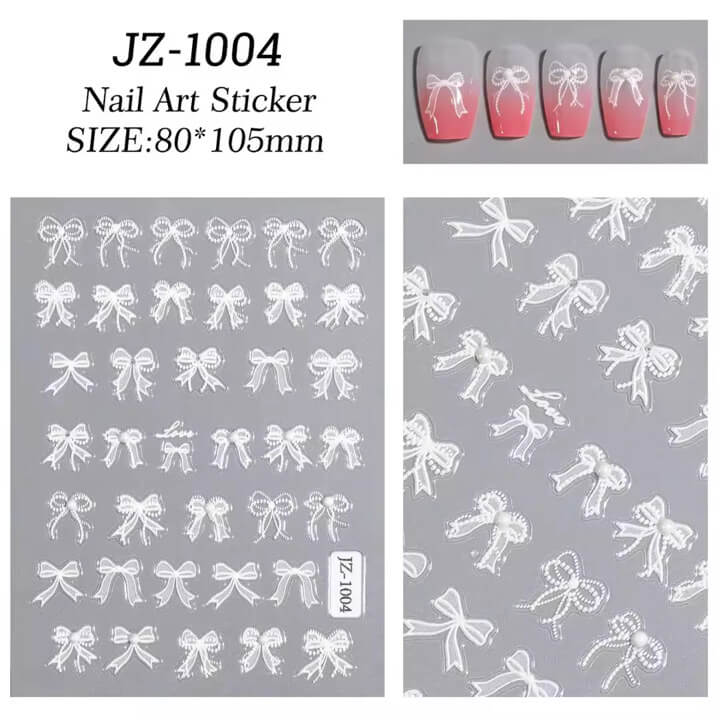 Nail Sticker White Bow with Peal #JZ1004 Premier Nail Supply