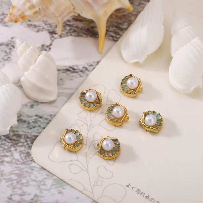 Nail Charm Blue Seashells Nail Charms with Pearl 2pcs/Bag Premier Nail Supply