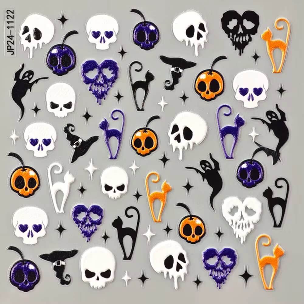Nail Sticker Halloween Skull, Black Cat #JP241122 Premier Nail Supply