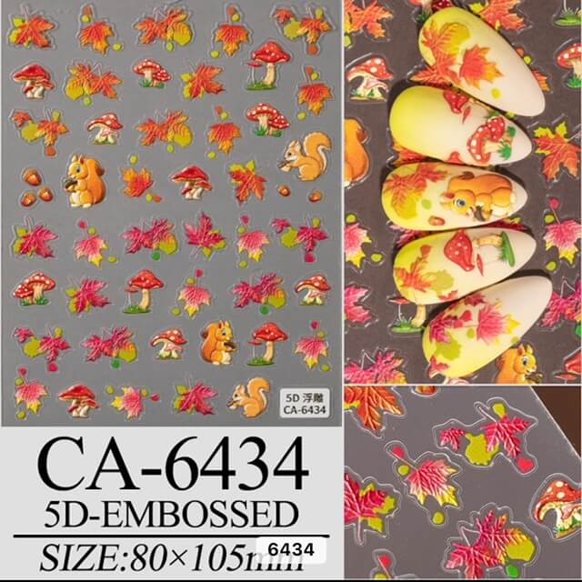 Nail Sticker Maple Leaf with Squirrel and Mushroom 5D-CA6434 Premier Nail Supply