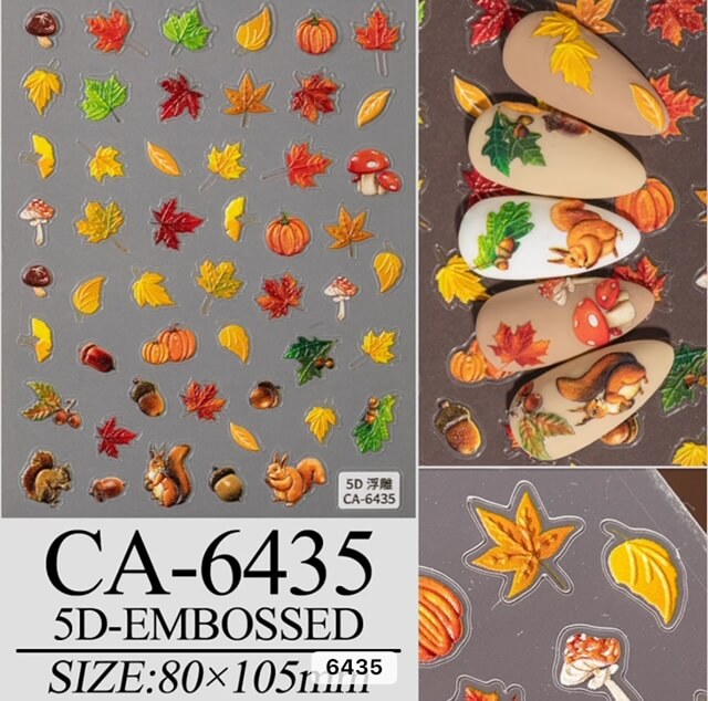 Nail Sticker Maple Leaf with Squirrel - Pumpkin 5D-CA6435 Premier Nail Supply