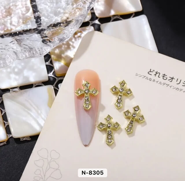Nail Charm Cross Design with Rhinestone 2pcs/Bag