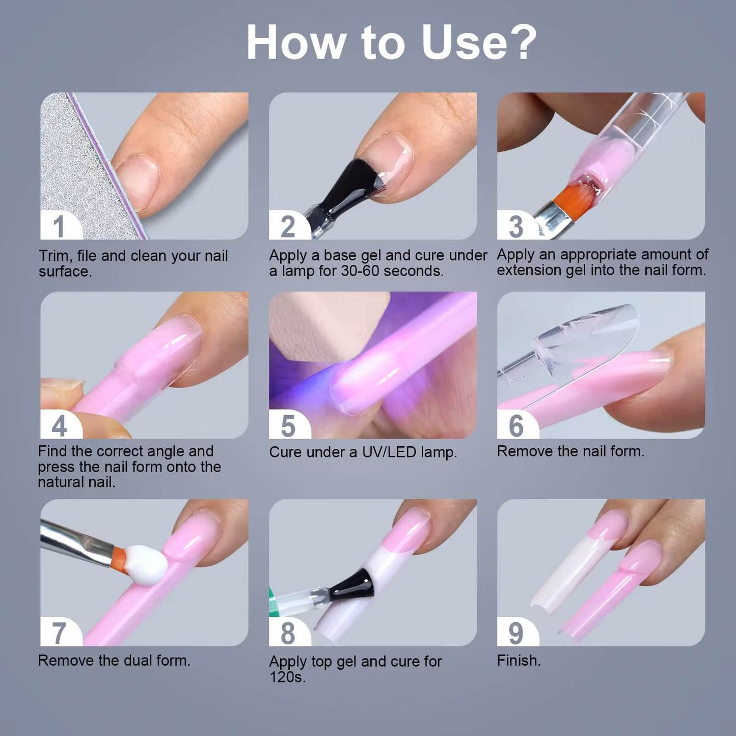 Nail Tip Poly Gel Form Extension Space French Straight Square 1 #8778-9 Beyond Beauty Page
