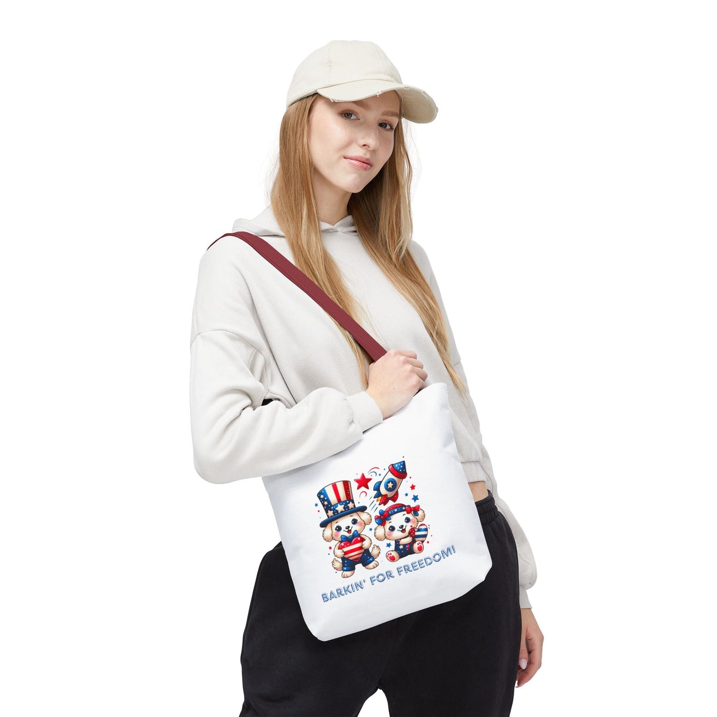 Patriotic Tote Bag with Bear Design | Barkin' for Freedom | Perfect for July 4th, Summer Picnics, Travel, and Everyday Use Printify