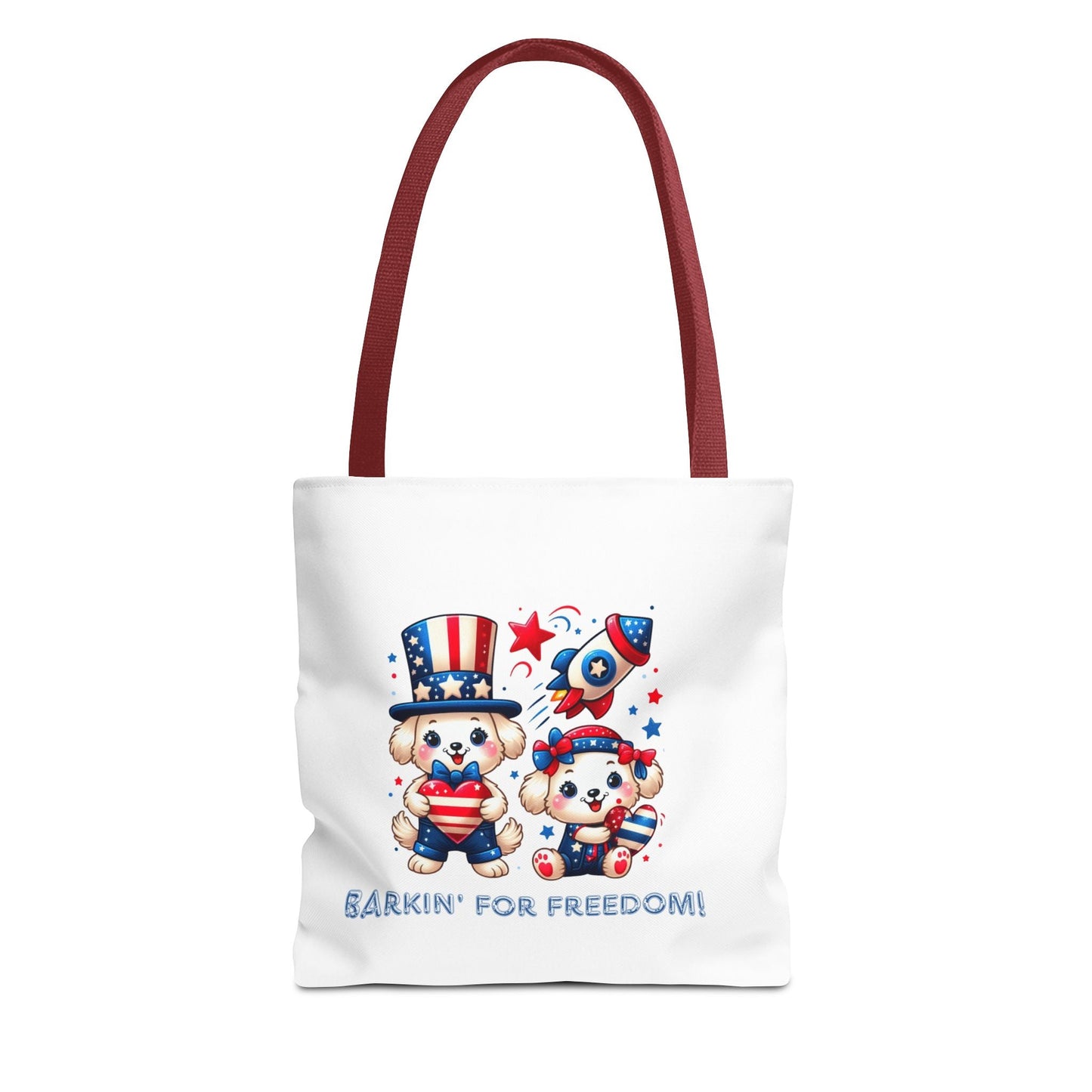 Patriotic Tote Bag with Bear Design | Barkin' for Freedom | Perfect for July 4th, Summer Picnics, Travel, and Everyday Use Printify