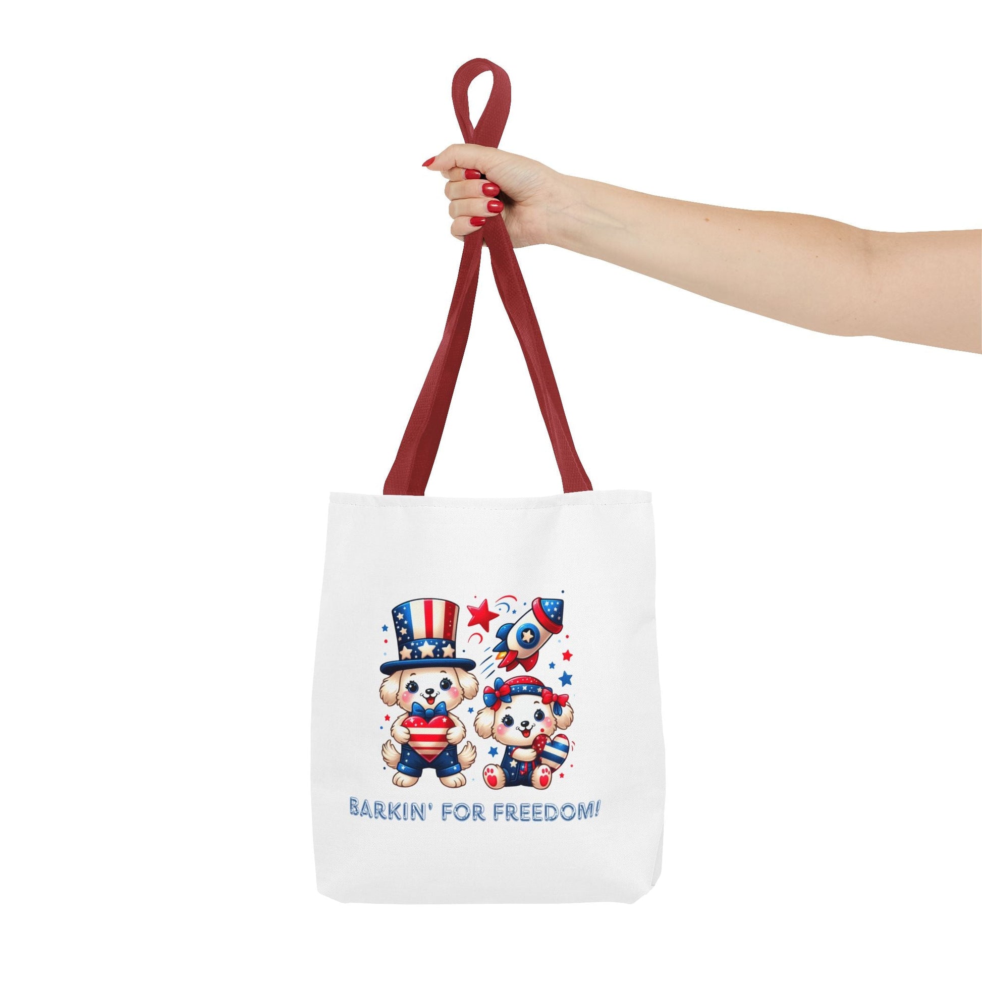 Patriotic Tote Bag with Bear Design | Barkin' for Freedom | Perfect for July 4th, Summer Picnics, Travel, and Everyday Use Printify