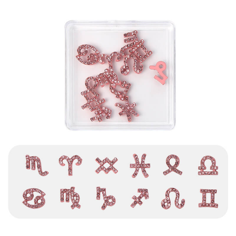 Nail Charm Pink Zodiac Rhinestone 12pcs/Box Premier Nail Supply