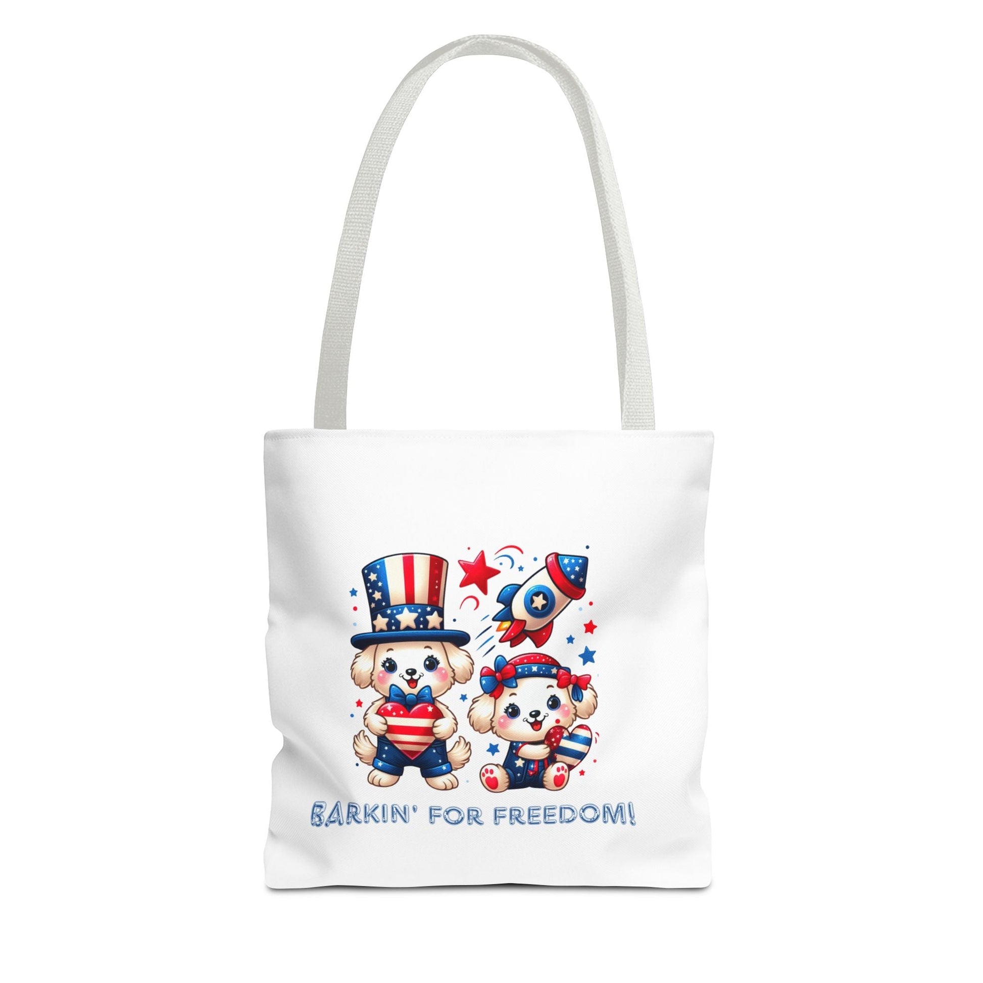 Patriotic Tote Bag with Bear Design | Barkin' for Freedom | Perfect for July 4th, Summer Picnics, Travel, and Everyday Use Printify