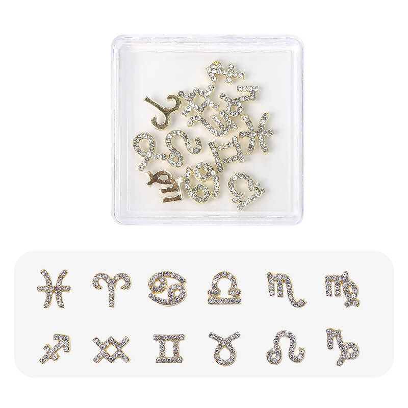 Nail Charm Gold Zodiac Rhinestone 12pcs/Box Beyond Beauty Page