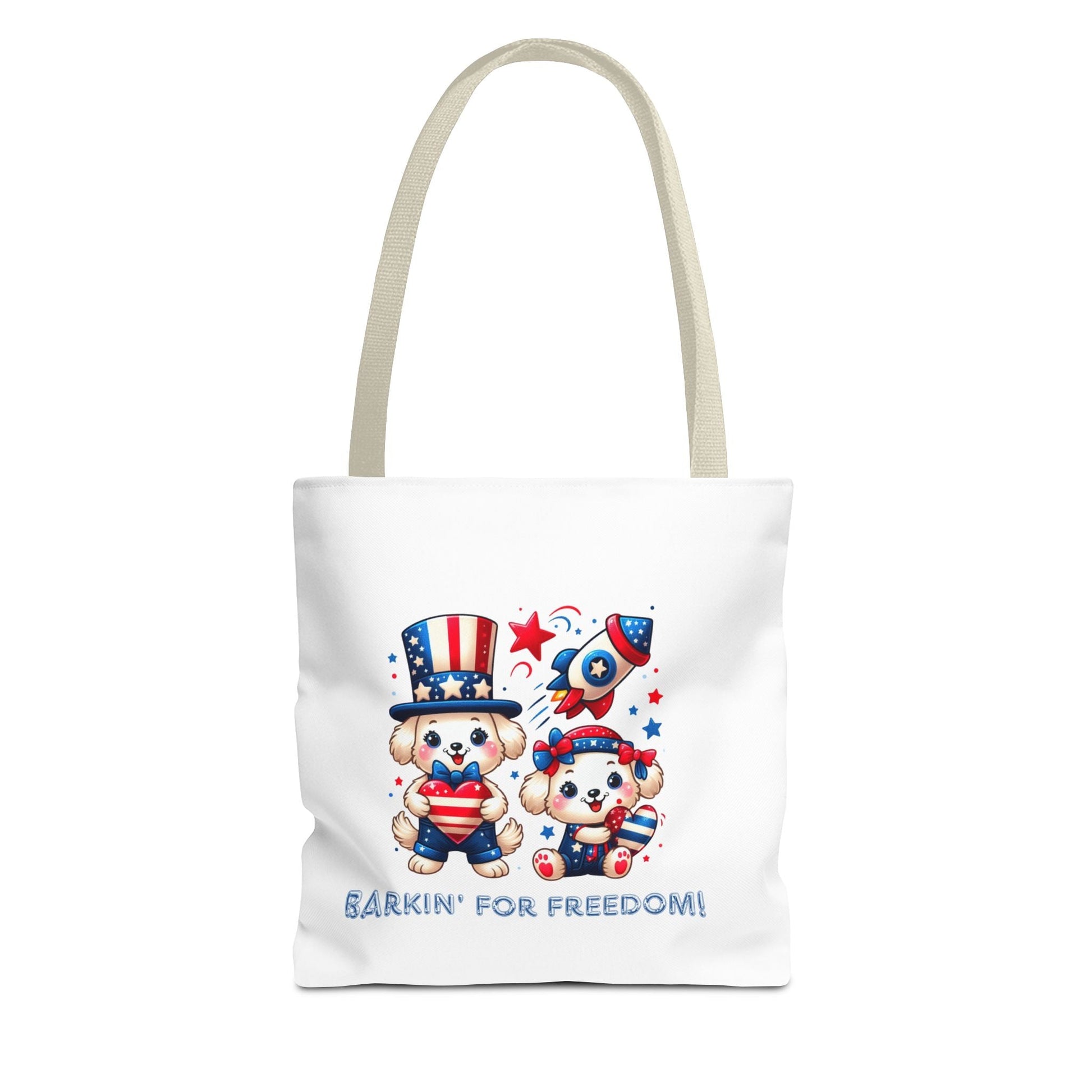 Patriotic Tote Bag with Bear Design | Barkin' for Freedom | Perfect for July 4th, Summer Picnics, Travel, and Everyday Use Printify