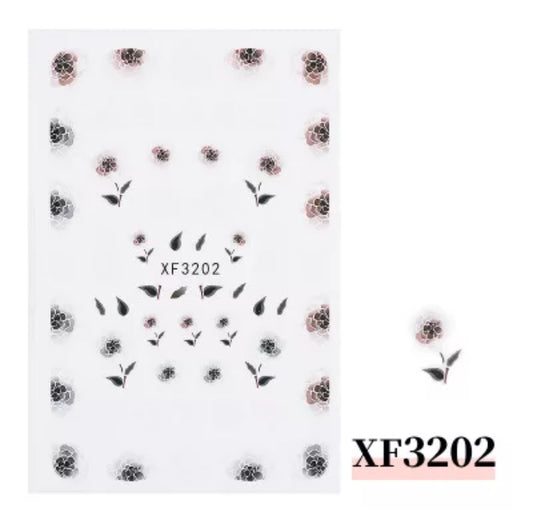 Nail Sticker Black & White Flowers XF3202 Premier Nail Supply