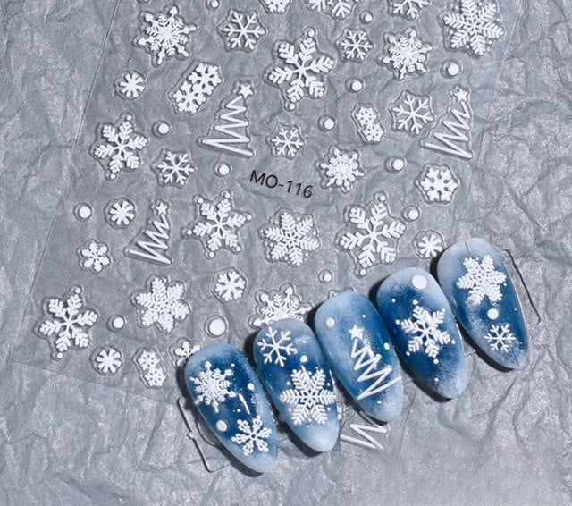 Nail Sticker 5D Christmas Tree and White Snowflake MO116 Premier Nail Supply