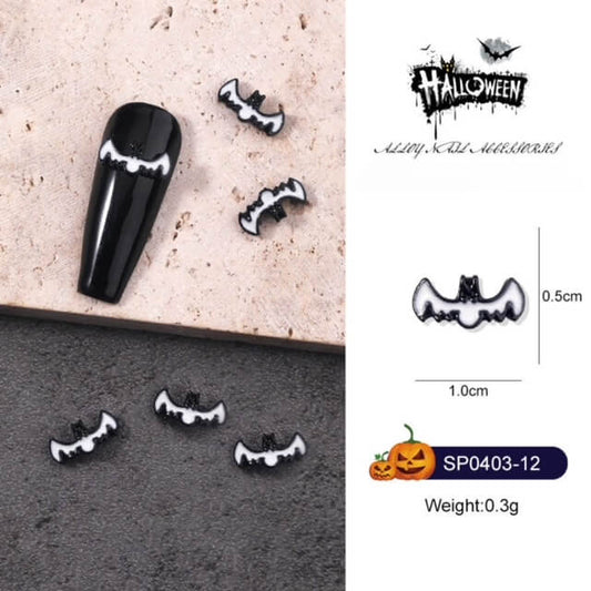 Nail Charm Halloween Bat Black and White 10pcs/Bag