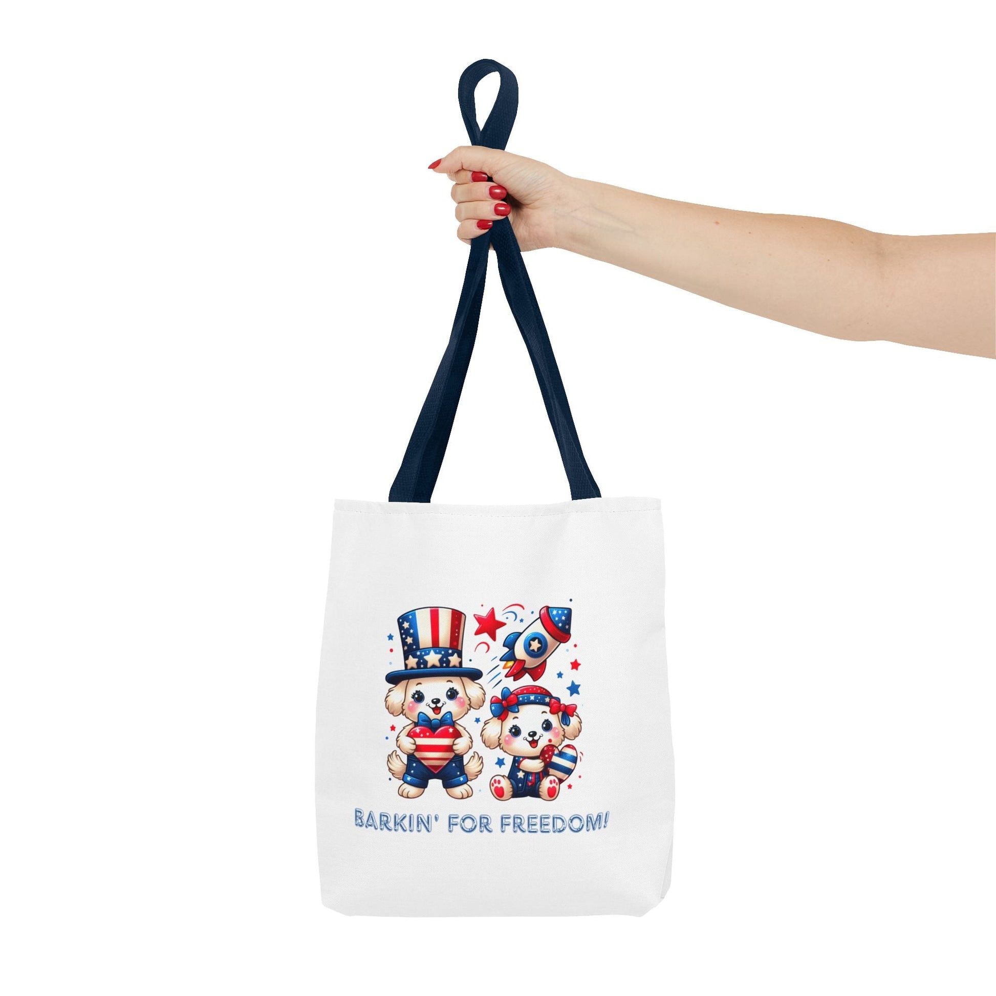 Patriotic Tote Bag with Bear Design | Barkin' for Freedom | Perfect for July 4th, Summer Picnics, Travel, and Everyday Use Printify