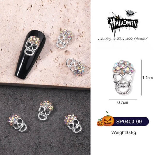 Nail Charm Halloween Skull Diamond Silver 10pcs/Bag