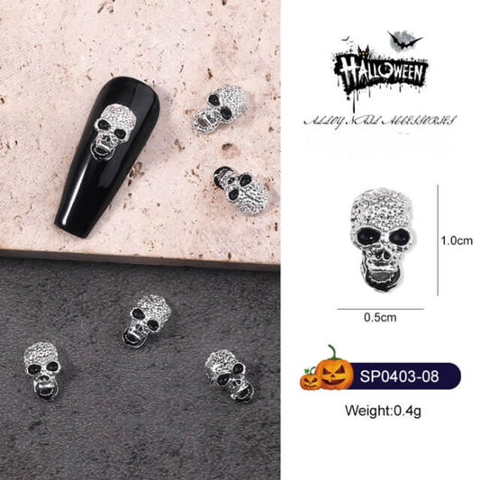 Nail Charm Halloween Skull Silver 10pcs/Bag