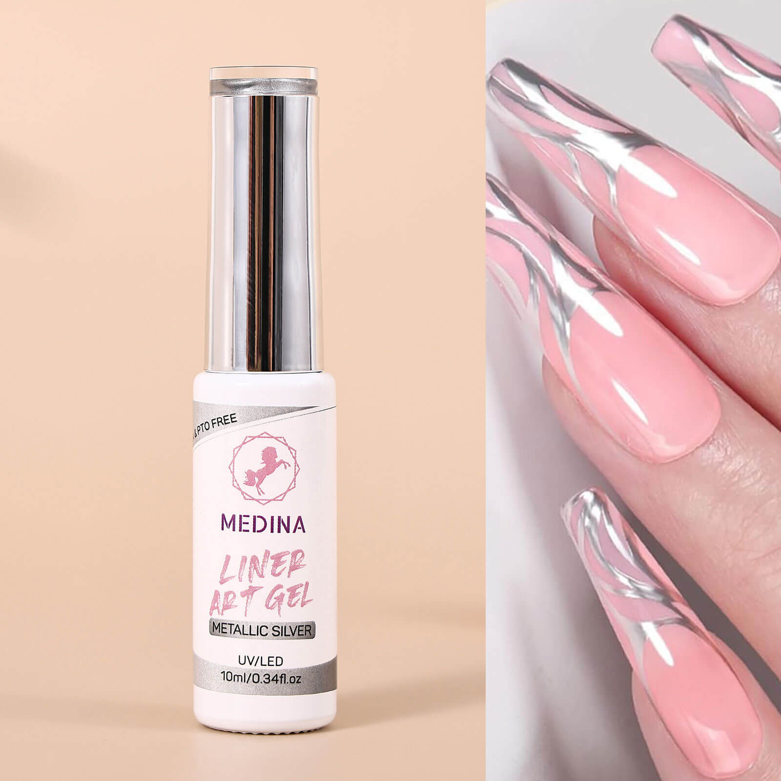 Medina - Nail Art Gel Liner Silver Chrome 10ml Medina
