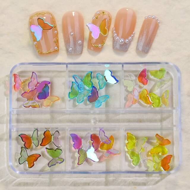 3D Aurora Mix Color Butterfly Nail Charms 24 pcs/Bag Premier Nail Supply