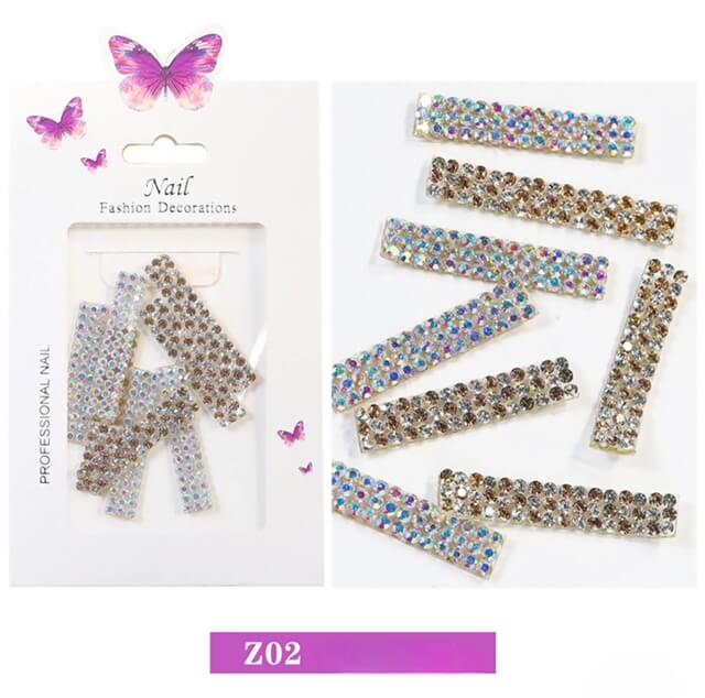 3D Rhinestone Nail Charm Row Design 8pcs/bag Premier Nail Supply