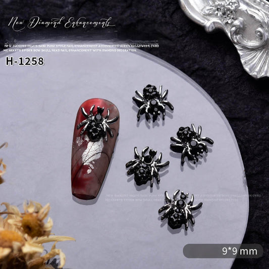 Nail Charm Halloween Spider with Black Diamond 10pcs/Bag