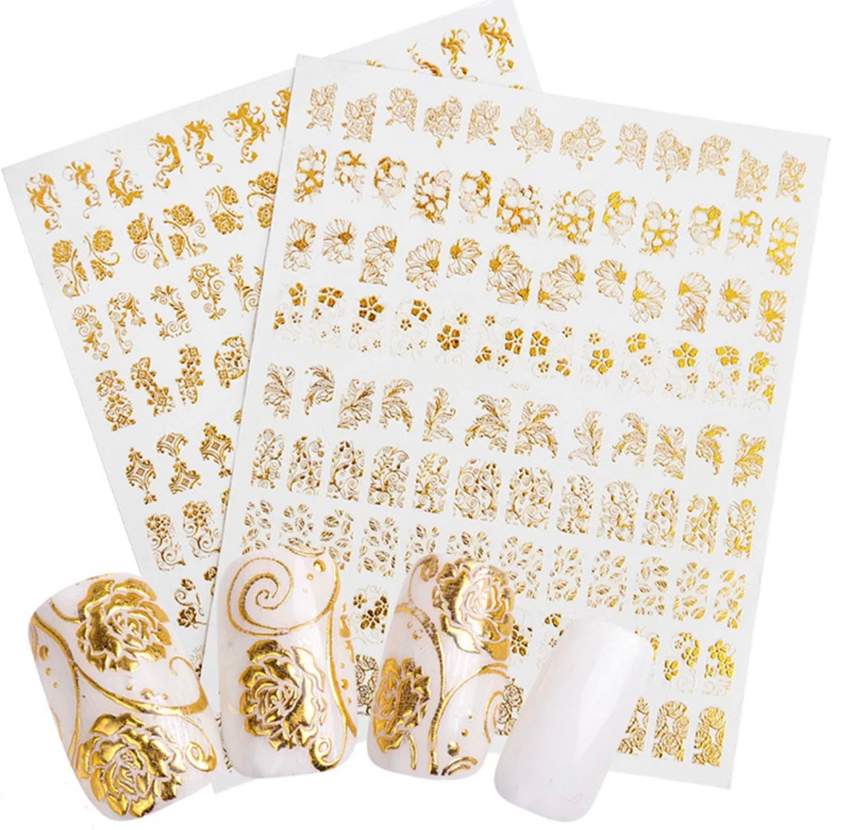 Nail Sticker Gold Bronzing Mix Flower 3D Design / 20pcs 1pack Premier Nail Supply