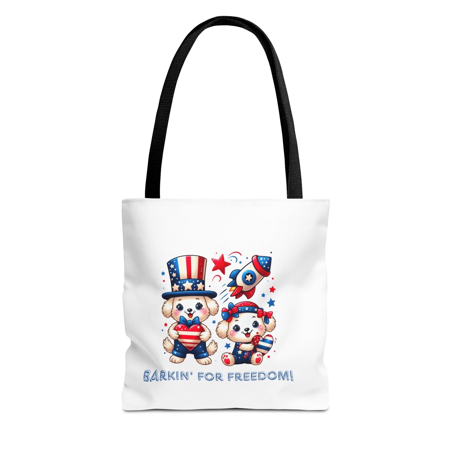 Patriotic Tote Bag with Bear Design | Barkin' for Freedom | Perfect for July 4th, Summer Picnics, Travel, and Everyday Use Printify