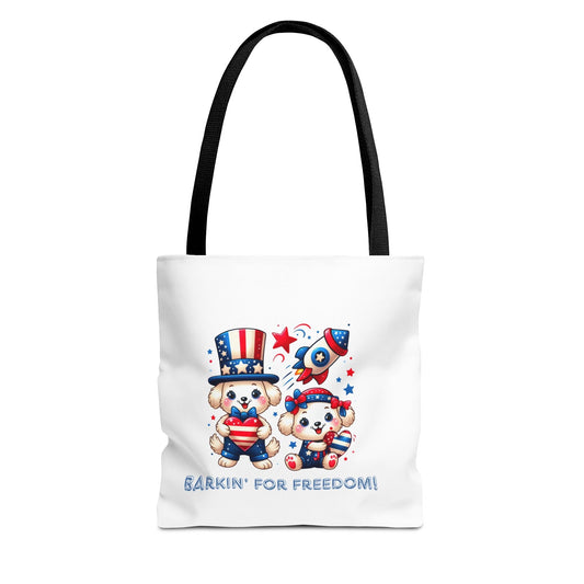 Patriotic Tote Bag with Bear Design | Barkin' for Freedom | Perfect for July 4th, Summer Picnics, Travel, and Everyday Use Printify