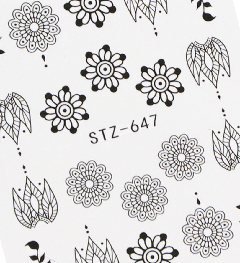 Nail Sticker Black Flowers STZ-647 Premier Nail Supply