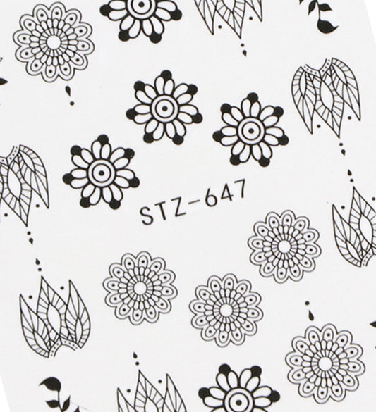 Nail Sticker Black Flowers STZ-647 Premier Nail Supply