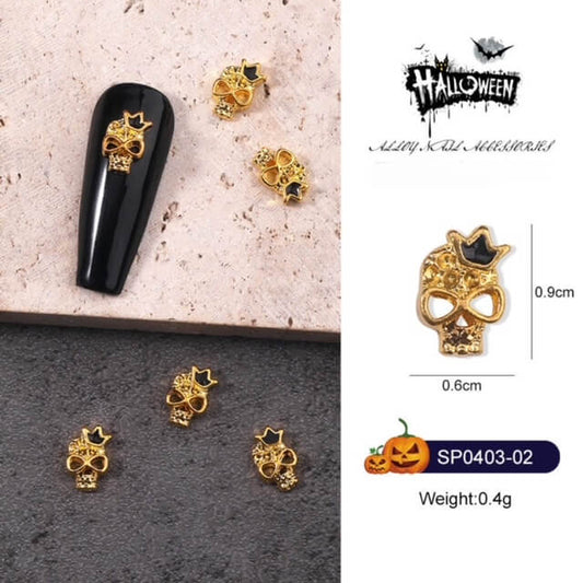 Nail Charm Halloween Skull Gold 10pcs/Bag