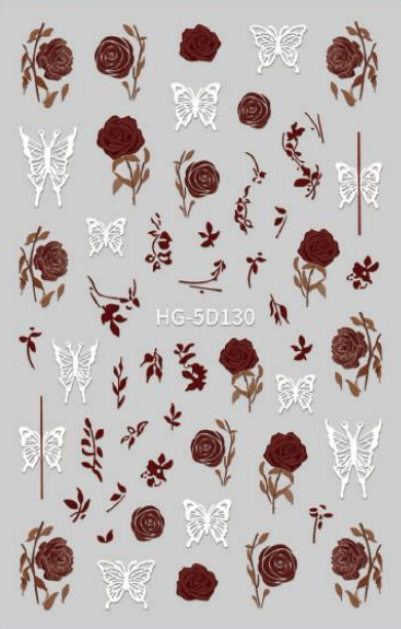 Nail Sticker Red Rose and White Bufferfly #HG5D130 Premier Nail Supply
