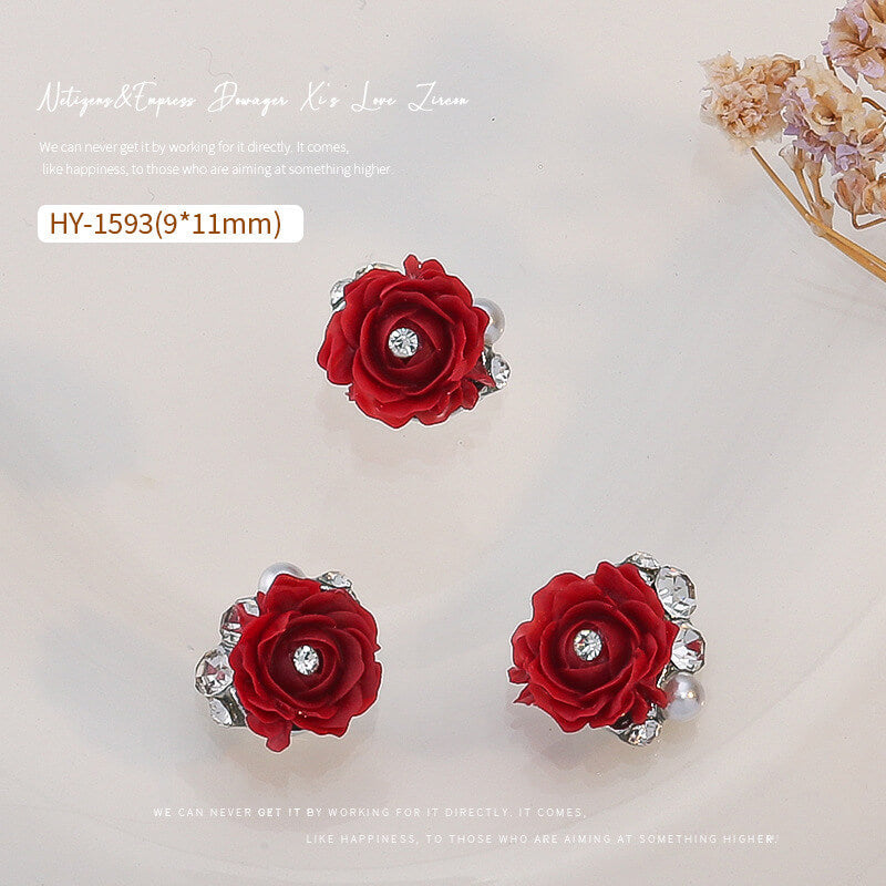 Nail Charm Red Rose with Rhinestone 2pcs/Bag - HY1593 Premier Nail Supply