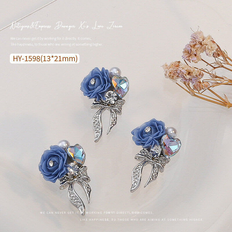 Nail Charm Blue Rose with Bow Rhinestone 2pcs/Bag -HY1598 Beyond Beauty Page