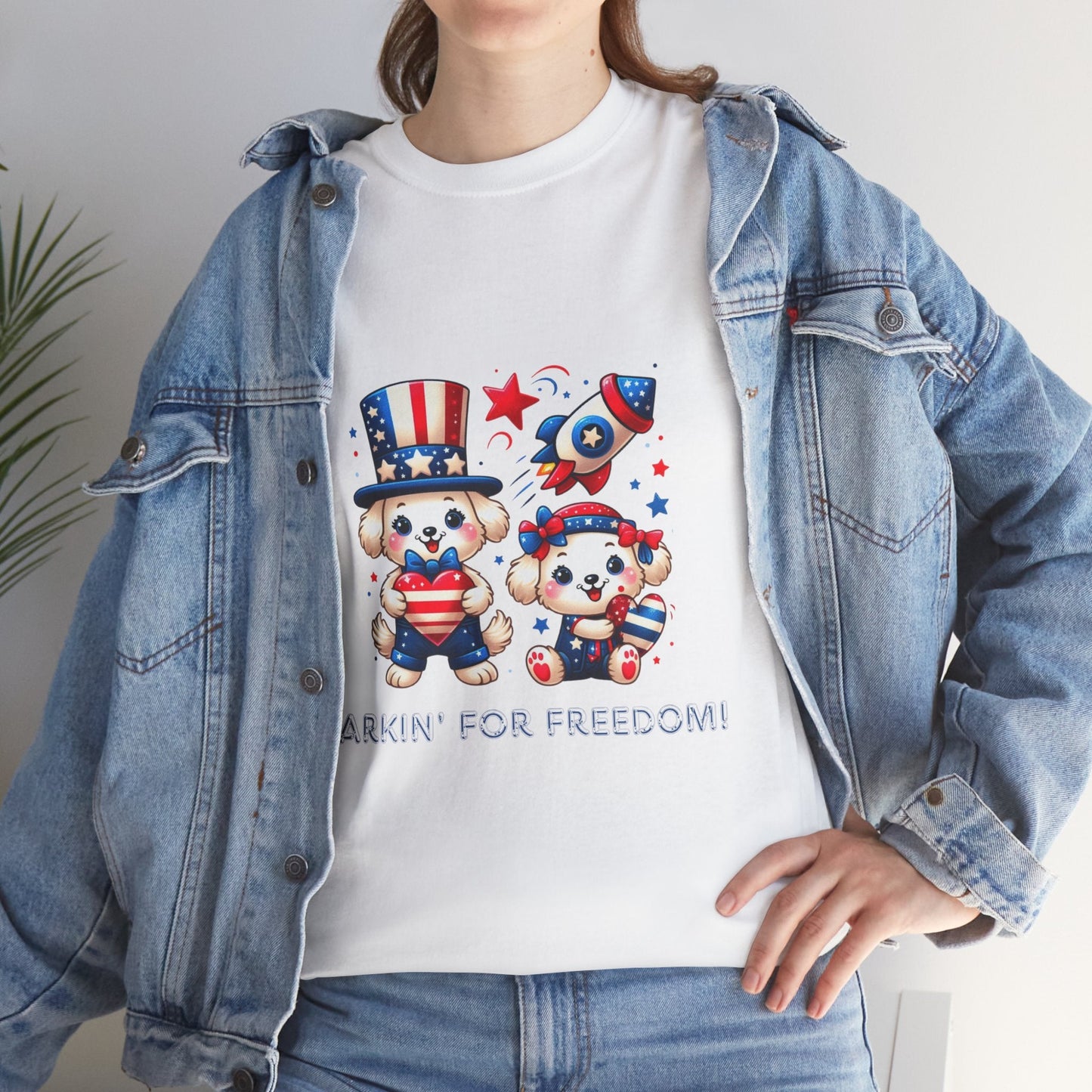 Patriotic Dog Tee - Barkin' for Freedom! | Unisex Heavy Cotton Shirt for July 4th, Casual Wear, Dog Lovers, Gift Idea Printify