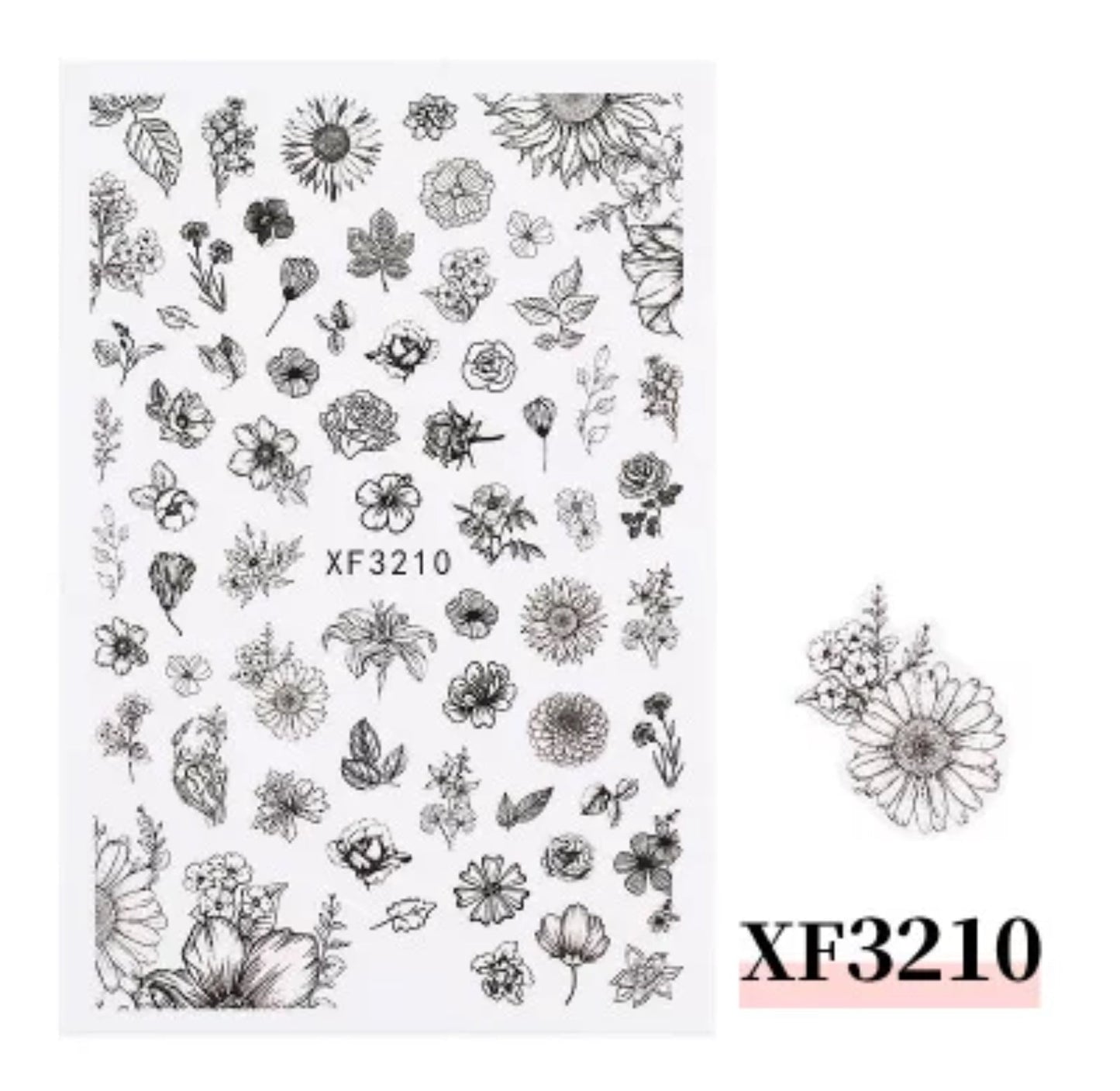 Nail Sticker Black Flowers Color XF3210 Premier Nail Supply