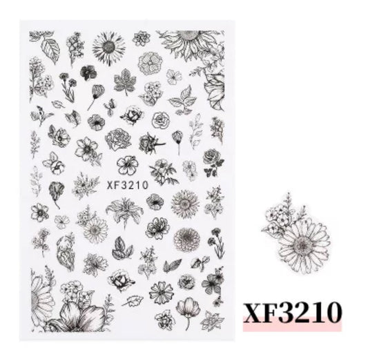 Nail Sticker Black Flowers Color XF3210 Premier Nail Supply