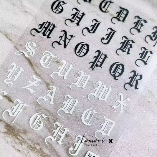 Nail Sticker - Large English Letter Black and White Premier Nail Supply