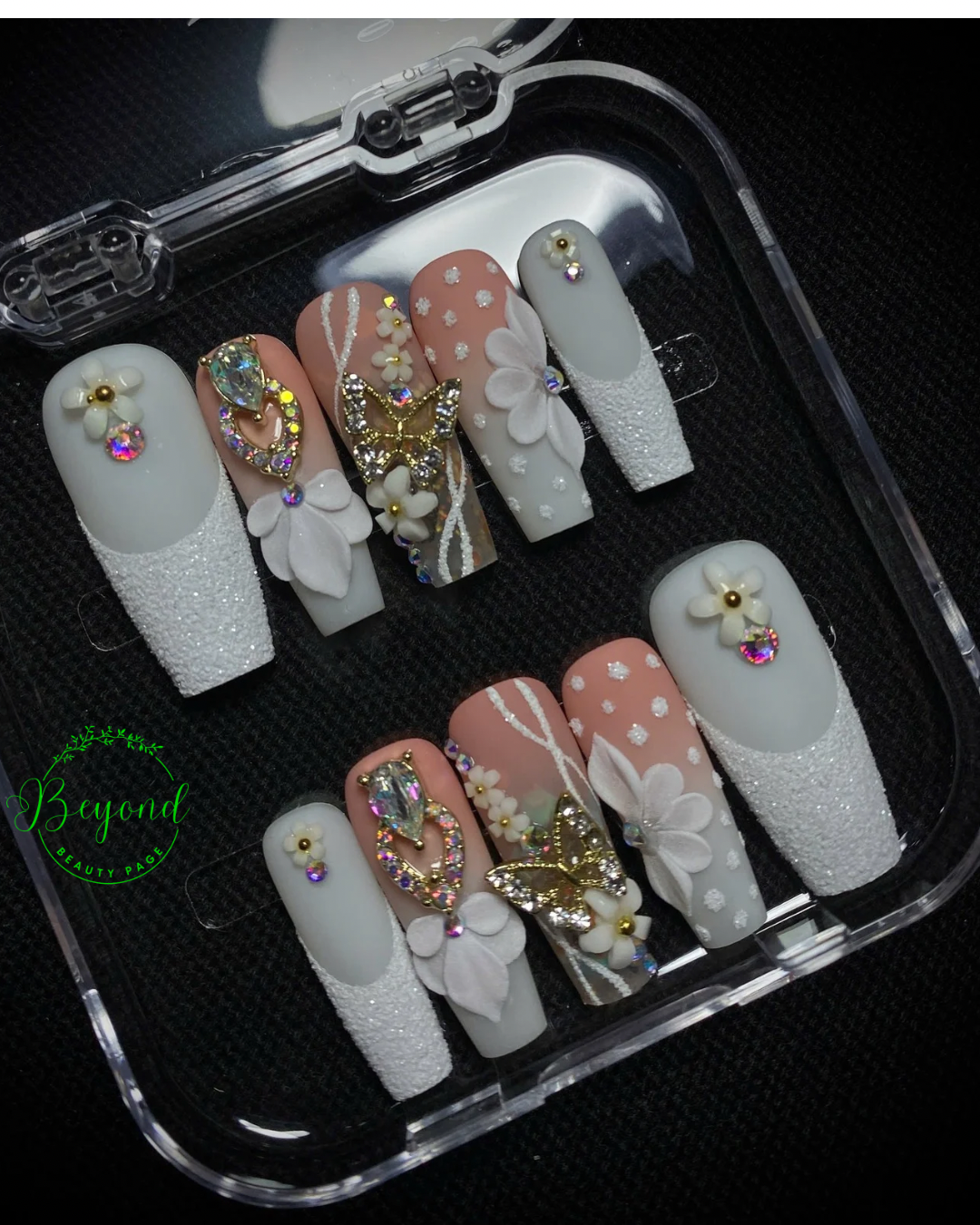 Handmade Luxury Press on 3D White Flower with butterfly Beyond Beauty Page