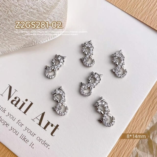 Nail Charm Silver Dragon Rhinestone 5pcs/bag Premier Nail Supply