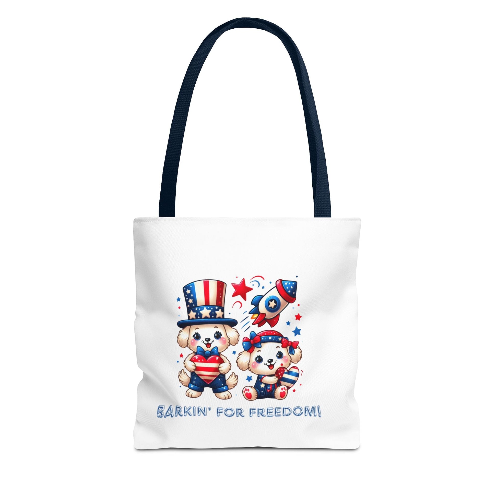 Patriotic Tote Bag with Bear Design | Barkin' for Freedom | Perfect for July 4th, Summer Picnics, Travel, and Everyday Use Printify